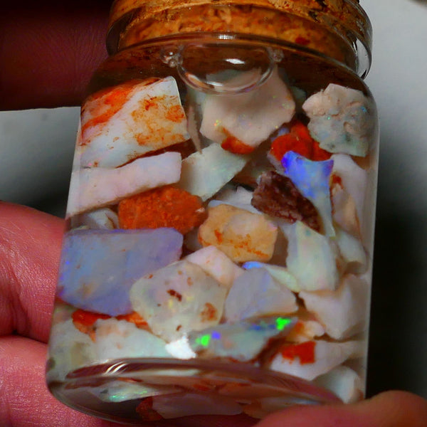 Coober Pedy Opal Rough Parcel Light & Crystal 120cts Gamble but has lots Multicolours / colours to go at 15mm to chip size CPJAR05