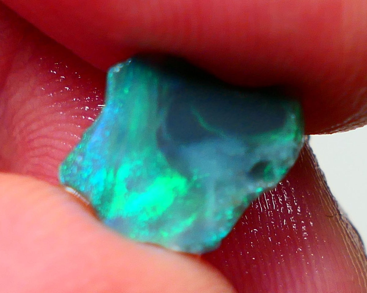 Mulga Rough Rub Opal 1.10cts Dark Base Seam Nice electric Green Dominant fires to Cut / carve & polish 12x9x1.5mm NS116