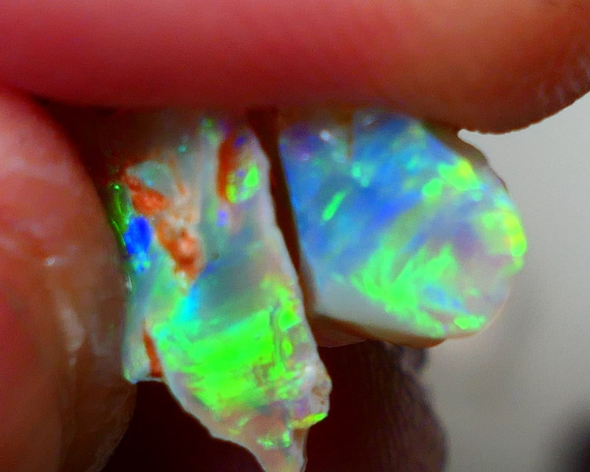 Australian Rough Opal Crystal 6.25cts Top Cutters Candy Exotic Seam Split Gem Grade Vivid & Bright fires in stunning bars 12x11x6mm & 11x10x6mm NSW016