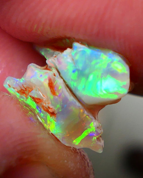 Australian Rough Opal Crystal 6.25cts Top Cutters Candy Exotic Seam Split Gem Grade Vivid & Bright fires in stunning bars 12x11x6mm & 11x10x6mm NSW016