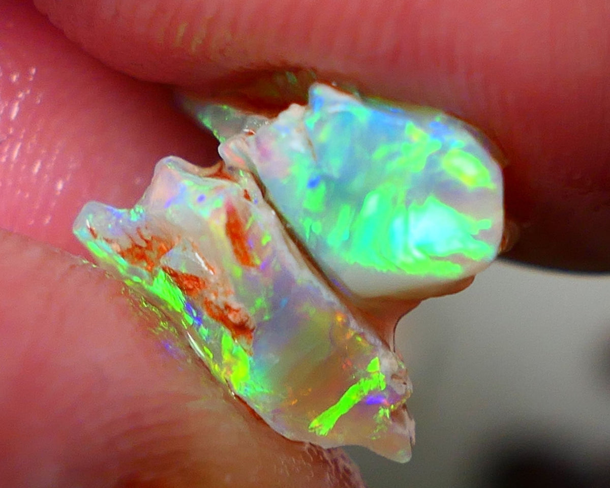 Australian Rough Opal Crystal 6.25cts Top Cutters Candy Exotic Seam Split Gem Grade Vivid & Bright fires in stunning bars 12x11x6mm & 11x10x6mm NSW016