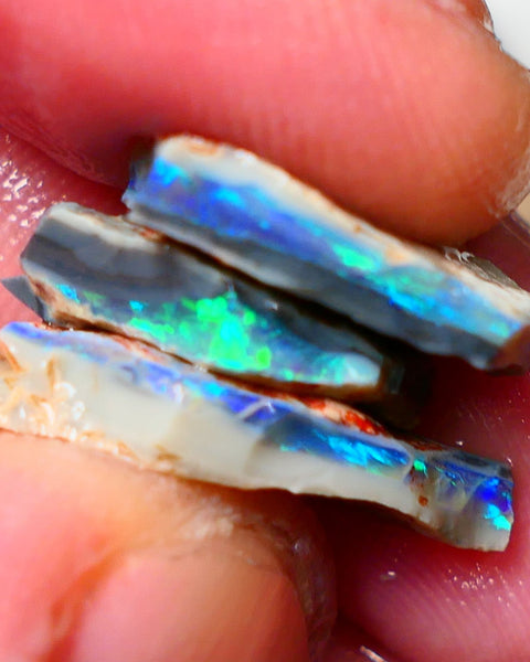 Mulga® Black / Dark base Seam opal stack 13.75cts Blue/Green/Teals Vivid & Vibrant Bright rough for cutters 21x11x4mm to 17x10x5mm NSW022