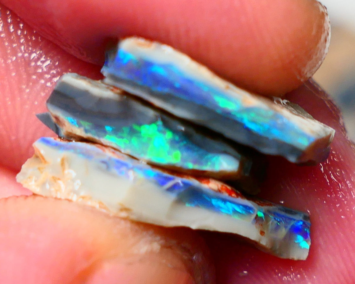 Mulga® Black / Dark base Seam opal stack 13.75cts Blue/Green/Teals Vivid & Vibrant Bright rough for cutters 21x11x4mm to 17x10x5mm NSW022