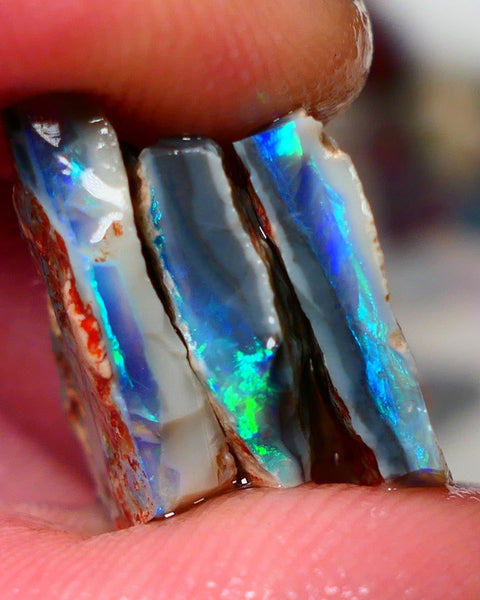 Mulga® Black / Dark base Seam opal stack 13.75cts Blue/Green/Teals Vivid & Vibrant Bright rough for cutters 21x11x4mm to 17x10x5mm NSW022