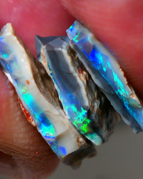 Mulga® Black / Dark base Seam opal stack 13.75cts Blue/Green/Teals Vivid & Vibrant Bright rough for cutters 21x11x4mm to 17x10x5mm NSW022