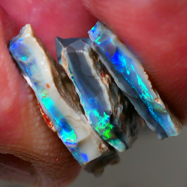 Mulga® Black / Dark base Seam opal stack 13.75cts Blue/Green/Teals Vivid & Vibrant Bright rough for cutters 21x11x4mm to 17x10x5mm NSW022