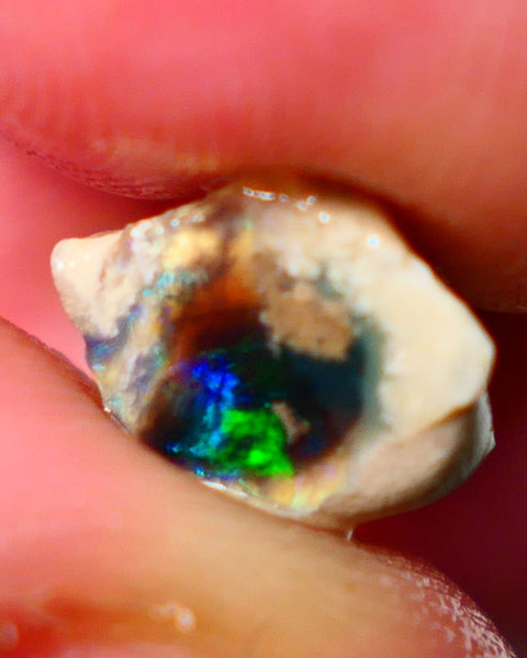 "Claws/Slashes/Feather/Bamboo" Exotic pattern Black Crystal Opal Miners Bench® Small Knobby Rough Rub 4.00cts Slightly Directional Yellow/Green/Teal/Blue 15x8x8mm NS165