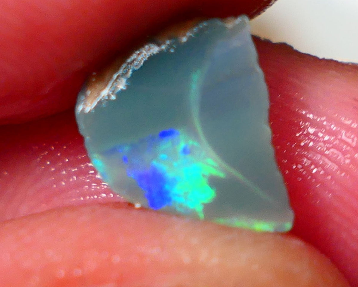 Lightning Ridge Rough / Rub Seam opal Miners Bench® 1.60cts Exotic zone of Bright Green/Yellow/Blue/Teal Fires 11x7x5mm AUCTION NS151