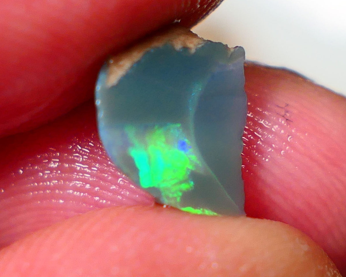 Lightning Ridge Rough / Rub Seam opal Miners Bench® 1.60cts Exotic zone of Bright Green/Yellow/Blue/Teal Fires 11x7x5mm AUCTION NS151