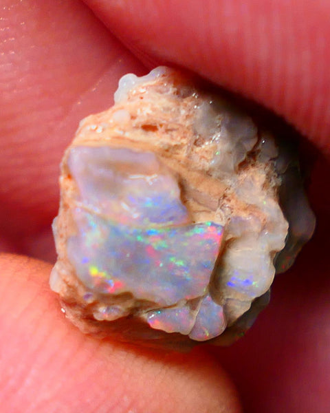 Lightning Ridge Rough Opal 3.25cts Dark Base Crystal Seam formation Interesting Pastel colours 14x13x5mm NS170