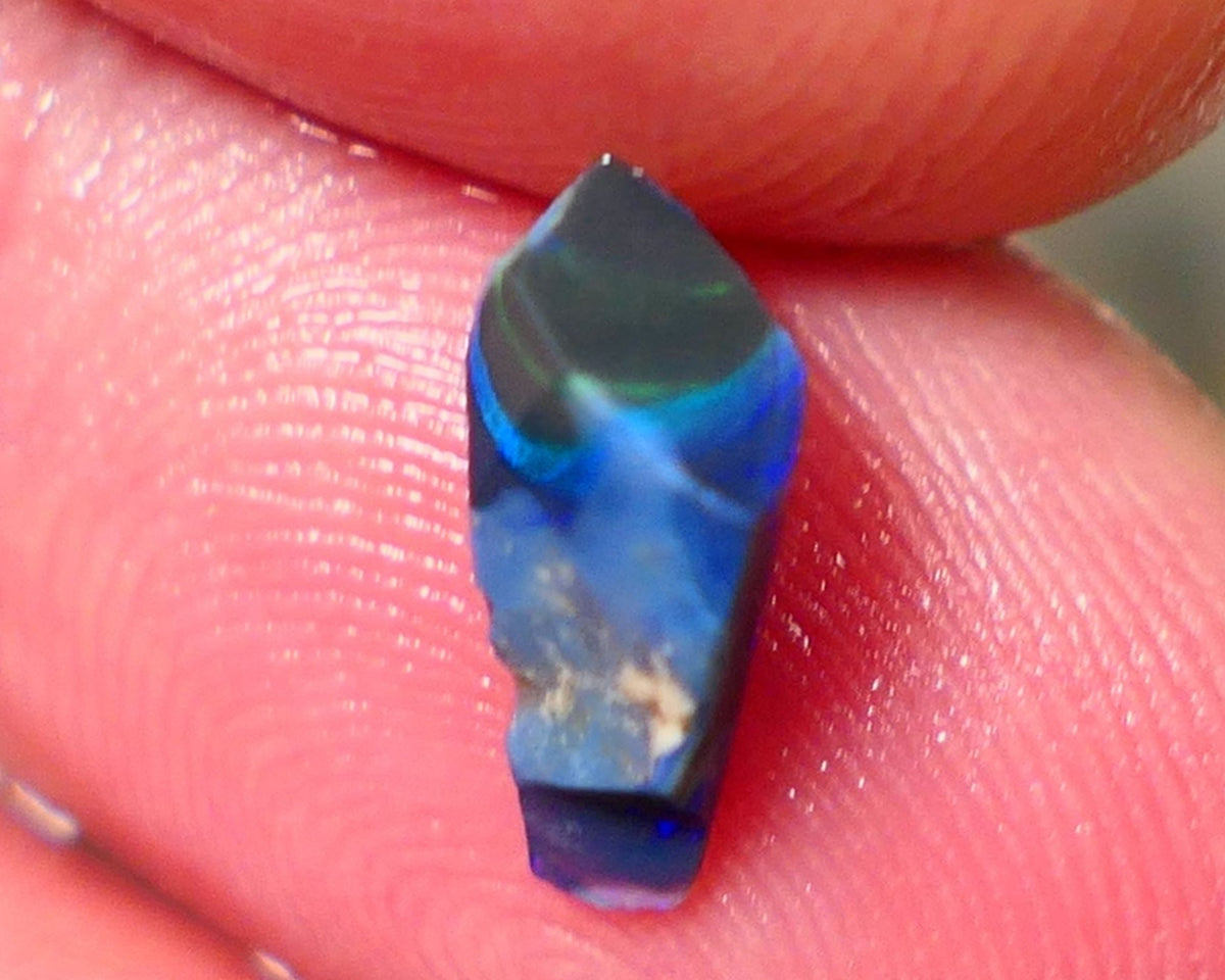 Mulga® Green/Blue dominant fires on Black Opal Rough Rub Miners Bench® 1.00cs Gorgeous face 9x6x3mm NS155