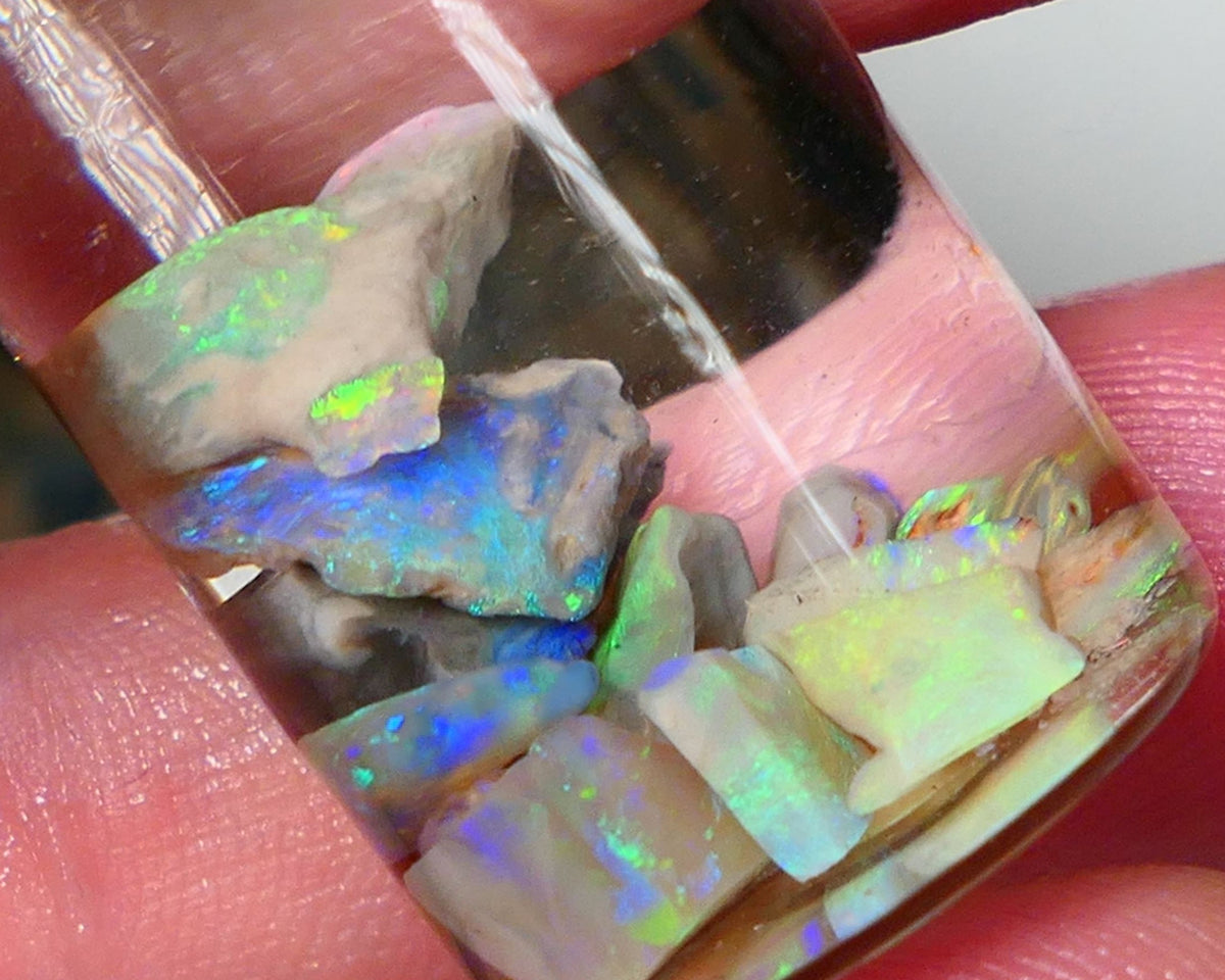 Lightning Ridge Rough Opal CANDY CHIPS 12.75cts mixed Base  gorgeous Multifires showing 10mm to chip size  Auction NS175