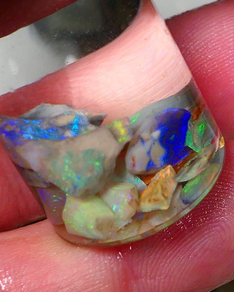 Lightning Ridge Rough Opal CANDY CHIPS 12.75cts mixed Base  gorgeous Multifires showing 10mm to chip size  Auction NS175