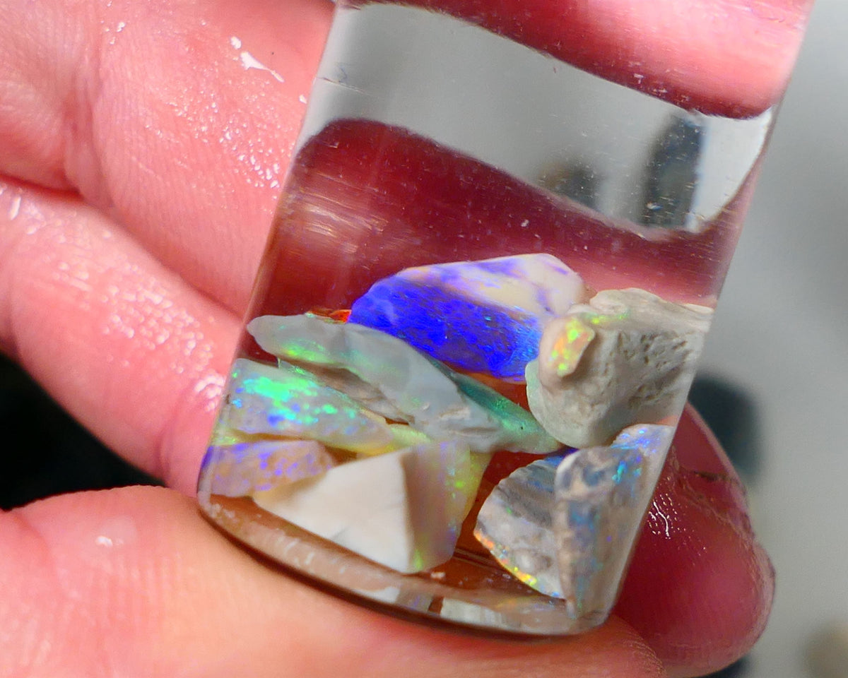 Lightning Ridge Rough Opal CANDY CHIPS 12.75cts mixed Base  gorgeous Multifires showing 10mm to chip size  Auction NS175