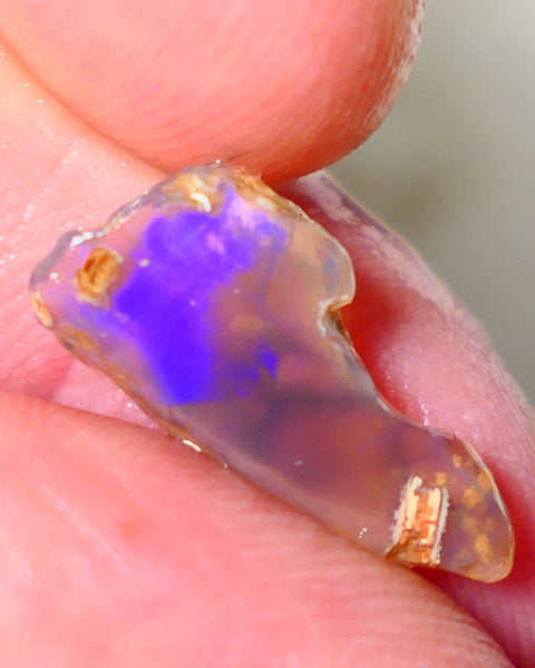 Lightning Ridge Opal Dark Crystal Base Seam Rough Rub 3.50cts Directional Blocky/Broad pattern with blues 18x9x3mm NS187