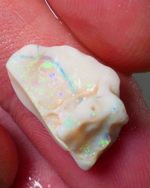 Lightning Ridge Rough Opal 5.75cts Light/Grey Base Seam Nice bar to cut with Bright Green Dominant  Multi colour fires 17x11x9mm NS177