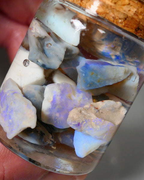 Lightning Ridge Rough Opal 95cts Mixed base Seam Potch & Colour showing some blue colours 22x10x7mm to 11x9x4mm NS184