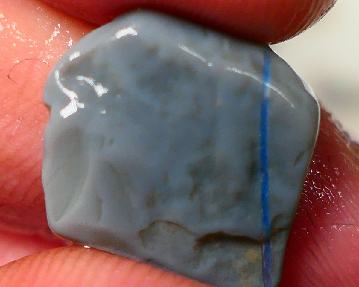 Lightning Ridge Rough Opal 5cts Dark Base Gamble Seam Blues in the vertical bar / vein  14x13x4mm NS201