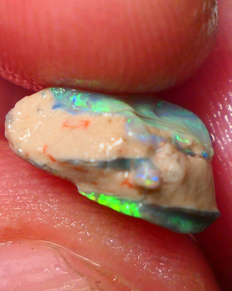 Lightning Ridge Rough Untouched Crystal Seam opal formation 2.95cts Gorgeous Green/Yellow Dominant M.Fires showing 11x8x6mm RL003