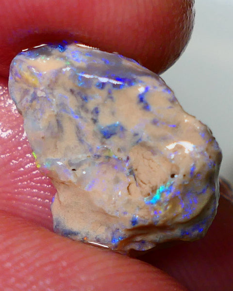 Lightning Ridge Rough Opal 5.50cts Crystal Base Gamble Knobby formation Bright blue fires some yellow flashes 16x13x6mm NS211