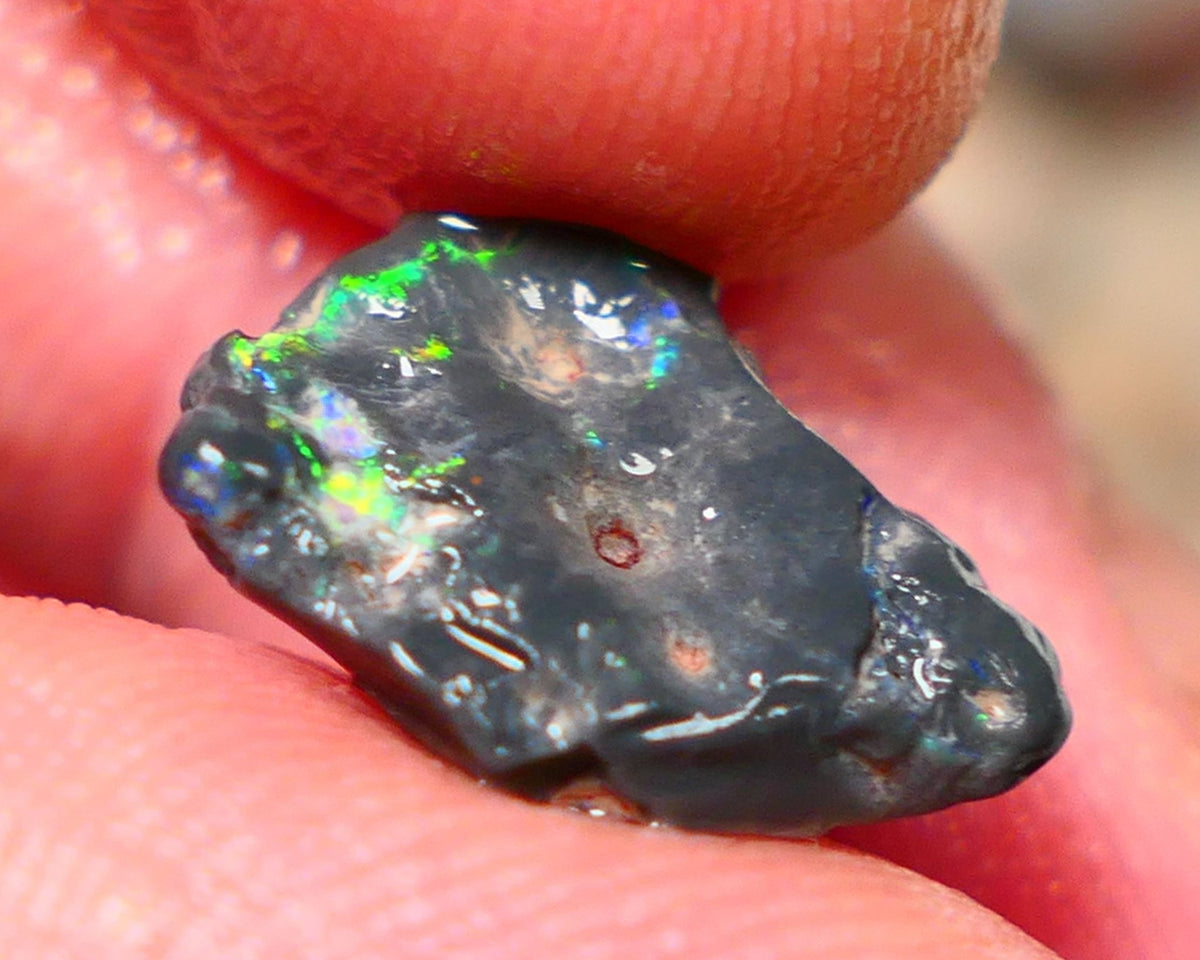 Lightning Ridge Rough Untouched Black Knobby opal 3.00cts Gorgeous Green Dominant M.Fires showing 15x10x4mm RL004