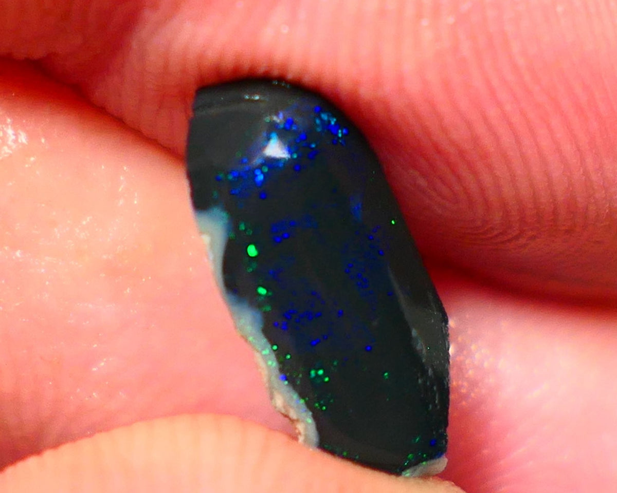 Lightning Ridge Rough / Rub Black opal Miners Bench® 2.25cts Galaxy Sparkles of Greens & Blues 14x6x4mm NS327