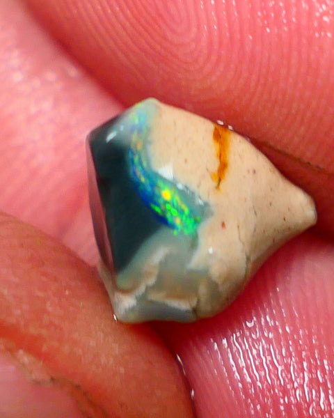 Lightning Ridge Opal Crystal on Black Base Knobby Rough Rub 3.25cts Super Bright Vibrant Green dominant fires 10x9x7mm NS325