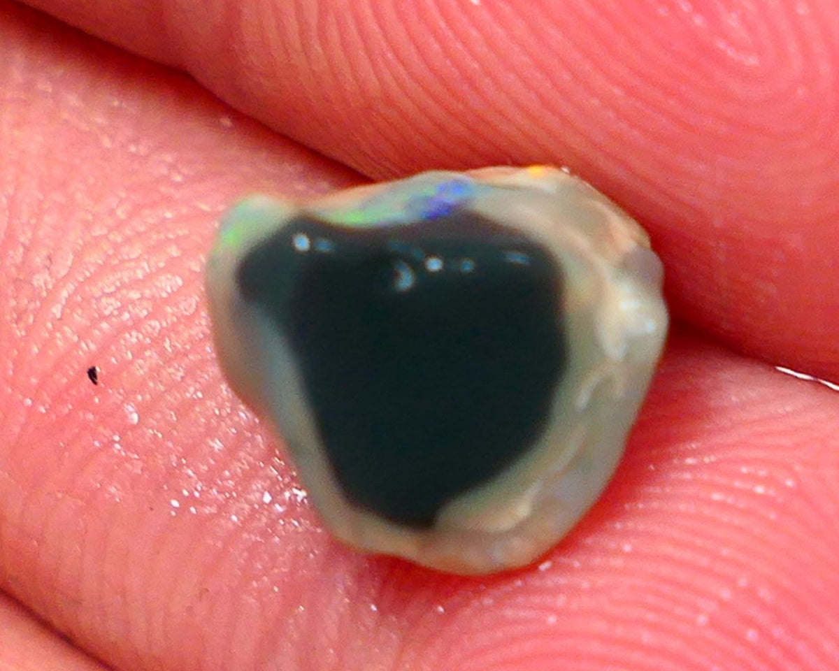 Lightning Ridge Opal Crystal on Black Base Knobby Rough Rub 3.25cts Super Bright Vibrant Green dominant fires 10x9x7mm NS325