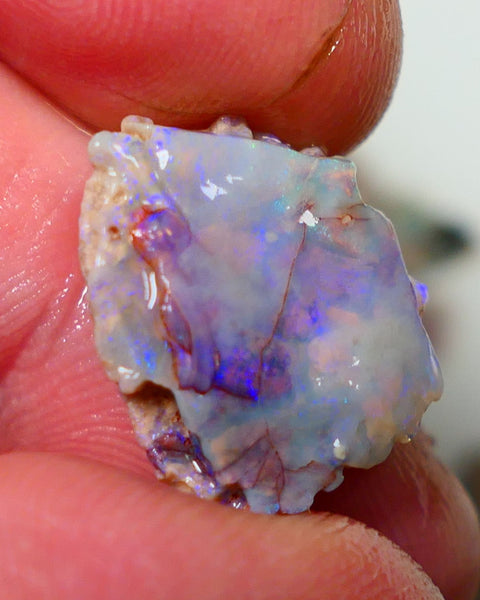 Lightning Ridge Rough Opal 7.75cts Crystal Base Seam Nice Blue Bar 18x16x5mm NS321