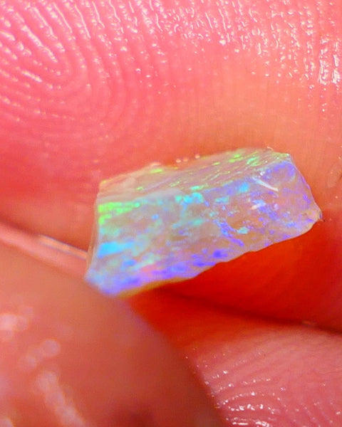 Lightning Ridge Rough Opal 0.90cts Crystal Seam showing Bright Green/Yellow/Blue Dominant colours 9x7x2.5mm NS320