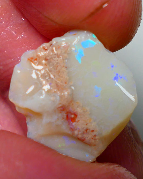 Lightning Ridge Opal Light / Grey Base Seam Rough Rub 8.70cts Bits of Multi colour Confetti pattern 17x16x6mm NS319