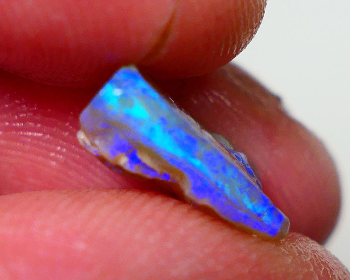 Lightning Ridge Rough Opal 3.75cts Dark Base Seam Bright Vibrant Gorgeous Teal / Blue Bar to Cut 12x9x4mm NS315