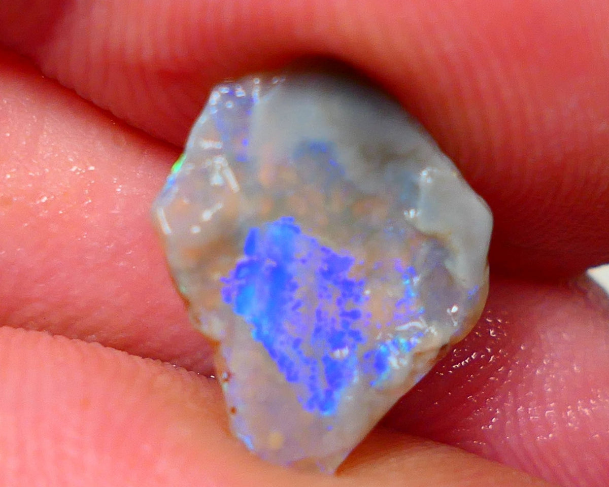 Lightning Ridge Rough Rub Directional Opal 2.30cts Dark Base Seam Blue Fires exposed to face 12x11x3mm NS314