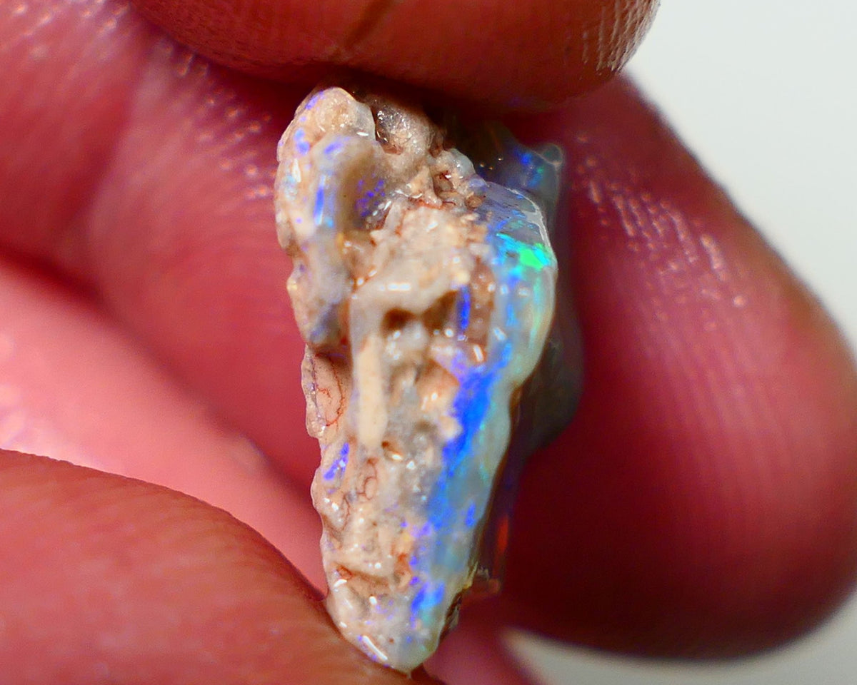 Lightning Ridge Rough Opal 6.00cts Dark Base Seam Bright Vibrant Gorgeous Blue / Green / Teal Bar 16x10x6mm NS337