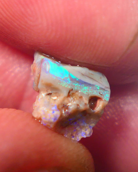 Lightning Ridge Rough Opal 1.75cts Dark Base Seam Bright Vibrant Gorgeous Green / Teal / Blue Bar 11x9x6mm NS336