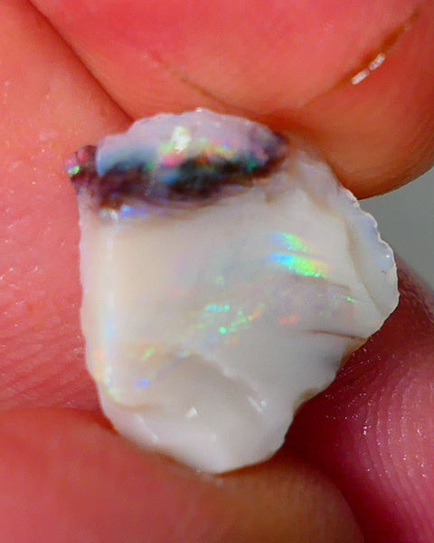 Lightning Ridge Rough Opal 4.15cts Light base Seam showing Green / BLue Dominant M.colours 14x13x4mm NS332