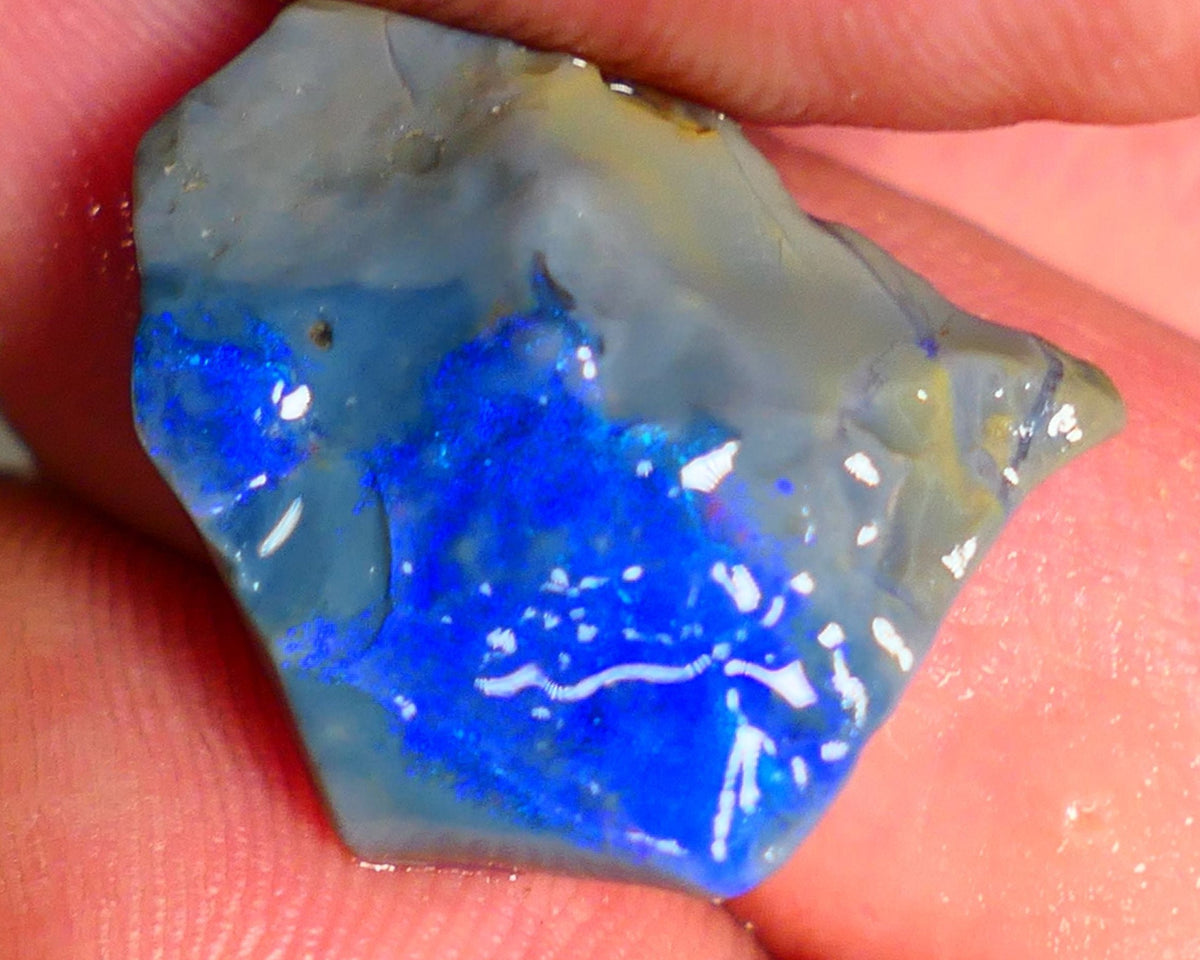 Lightning Ridge Rough Opal 9.50cts Dark Base Seam Bright  Gorgeous Vibrant Blue Bar 20x17x5mm NS345