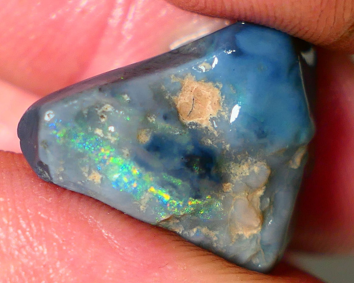 Mulga Rough Opal Gamble 12cts Dark Base Seam Blue Orange Dominant fires to gamble 20x6x9mm NS344