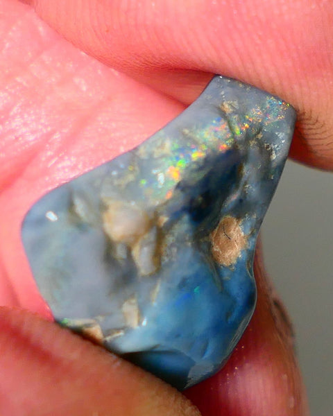 Mulga Rough Opal Gamble 12cts Dark Base Seam Blue Orange Dominant fires to gamble 20x6x9mm NS344