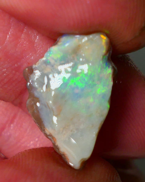 Lightning Ridge Rough Opal 5.00cts Dark Crystal Seam showing Green/Orange Dominant colours 20x11x4mm NS343