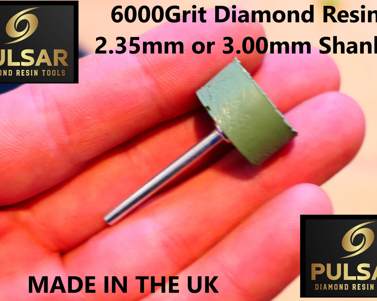 PULSAR DIAMOND® Mk2 Little Ripper™ Hub Drive Diamond Resin Wheels SINGLE 6000Grit GREEN IN STOCK READY TO SHIP 2.35mm or 3mm mandrels 20x10mm Soft-Touch Resin Lapidary Burr For Rotary Tools carving Polishing Grinding