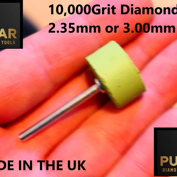 PULSAR DIAMOND® Mk2 Little Ripper™ Hub Drive Diamond Resin Wheels SINGLE 10,000Grit LIGHT GREEN IN STOCK READY TO SHIP 2.35mm or 3mm mandrels 20x10mm Soft-Touch Resin Lapidary Burr For Rotary Tools carving Polishing Grinding