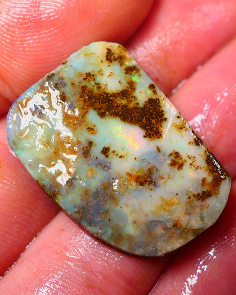 Queensland Boulder / Matrix opal 35cts rough/rub Winton Flashes of Orange fires showing in a vein ALP013