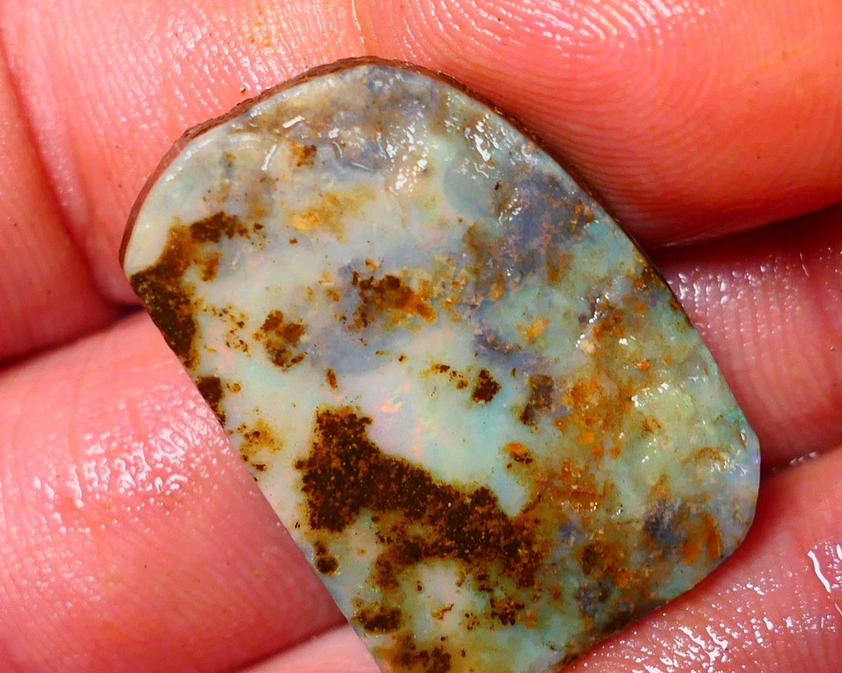 Queensland Boulder / Matrix opal 35cts rough/rub Winton Flashes of Orange fires showing in a vein ALP013