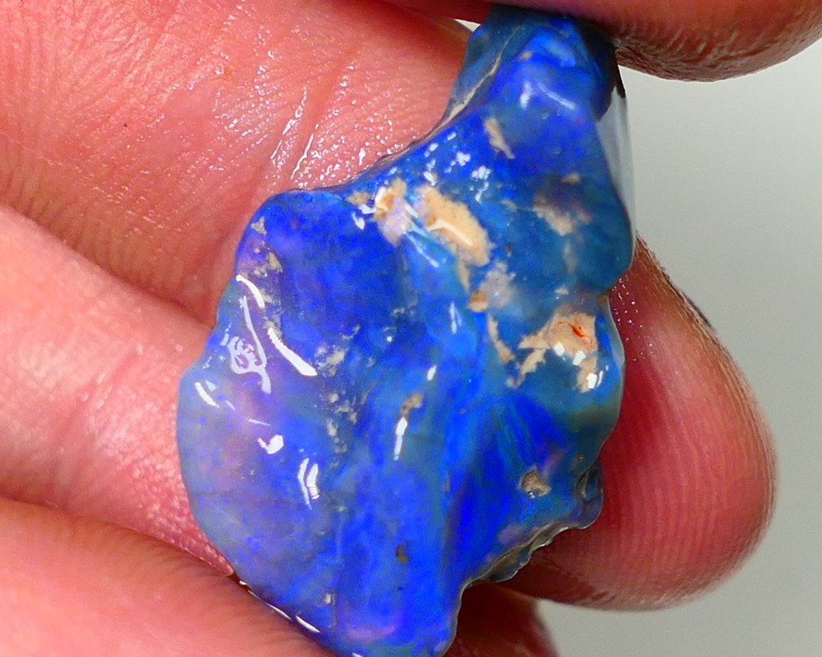 Lightning Ridge Rough Opal 17.00cts Black Base Crystal Seam Bright  Gorgeous  Vibrant Blue Bar 28x16x8mm NS350