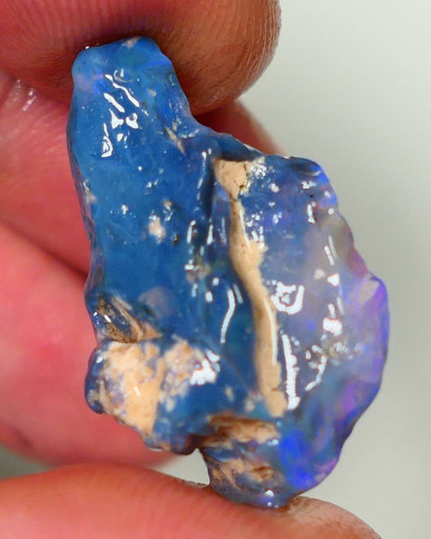 Lightning Ridge Rough Opal 17.00cts Black Base Crystal Seam Bright  Gorgeous  Vibrant Blue Bar 28x16x8mm NS350