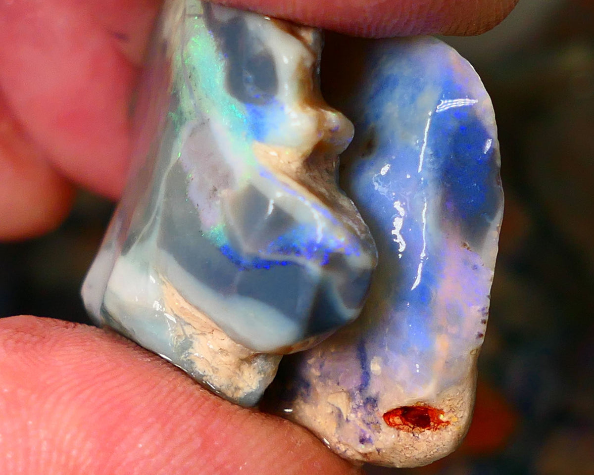 Lightning Ridge Big Pair of Gamble seam opal rough 48.00cts showing some bits of colours 34x25x7mm & 26x18x5mm ALP154