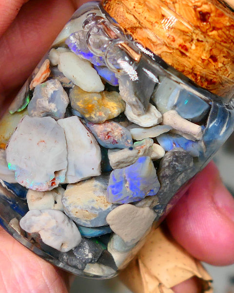 Lightning Ridge Rough Opal 150cts Potch & Colours to go at and explore 13mm to chip size Auction70(Jar8)