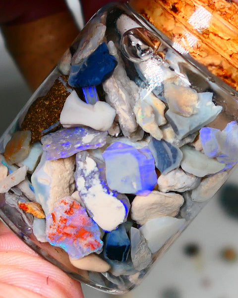 Lightning Ridge Rough Opal 150cts Potch & Colours to go at and explore 13mm to chip size Auction72(Jar10)