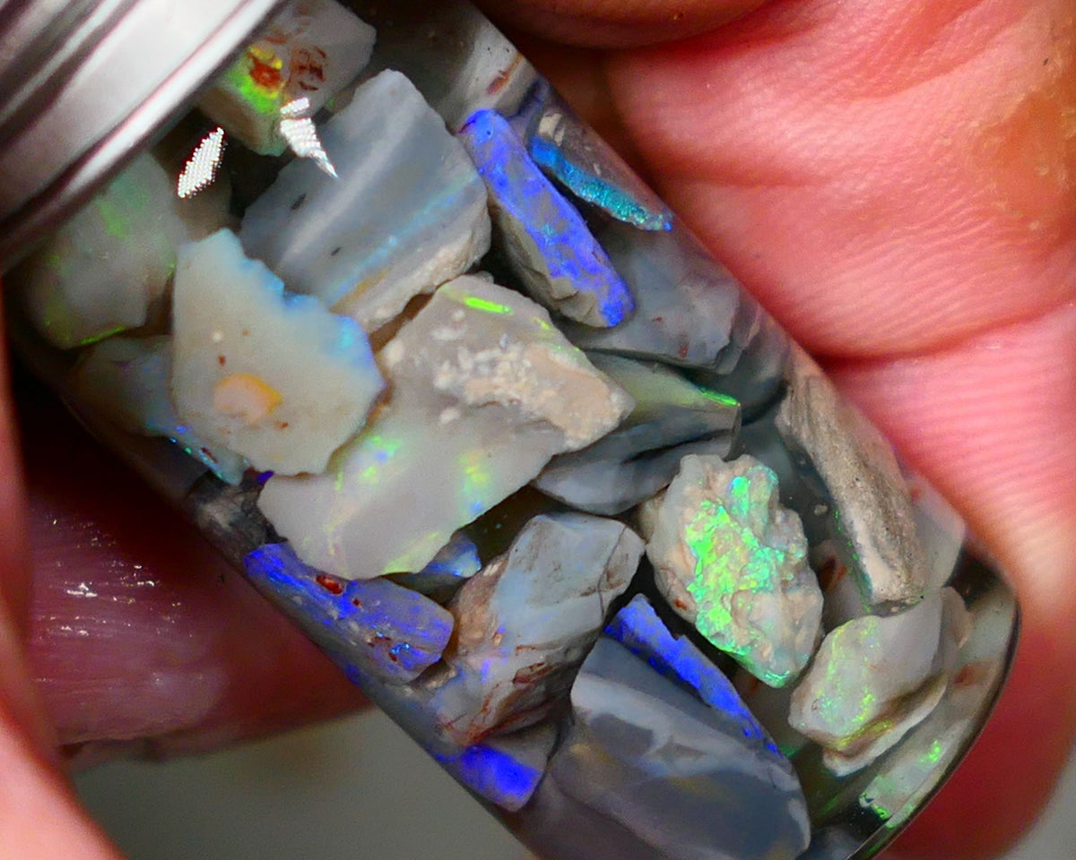 Lightning Ridge Rough Opal Small seams 51cts Dark base Multicolours 14mm to chip size range Auction73